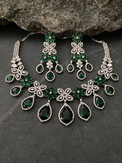 ANNA EMERALD GREEN CZ NECKLACE SET