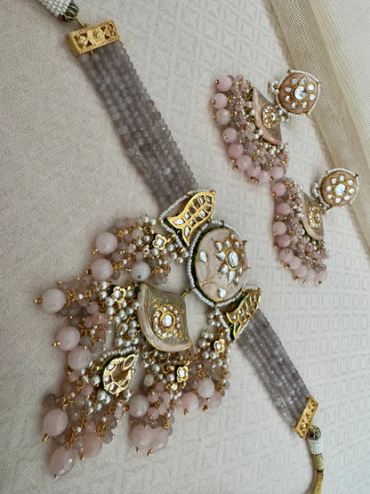 ESHA MEENAKARI PINK-GRAY CHOKER SET