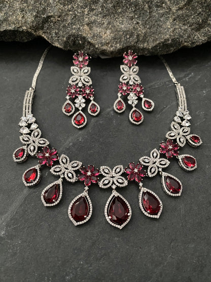 ANNA CORAL RED CZ NECKLACE SET