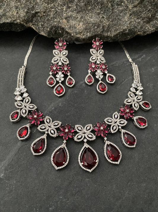 ANNA CORAL RED CZ NECKLACE SET