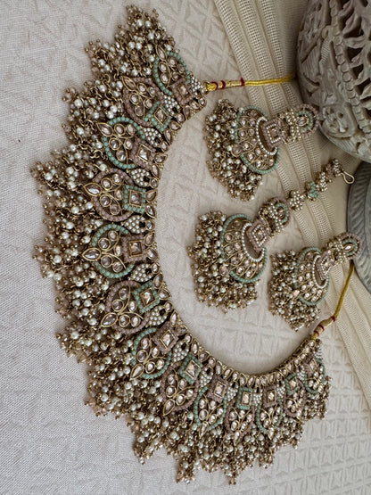 LEAH PINK-GREEN NECKLACE SET