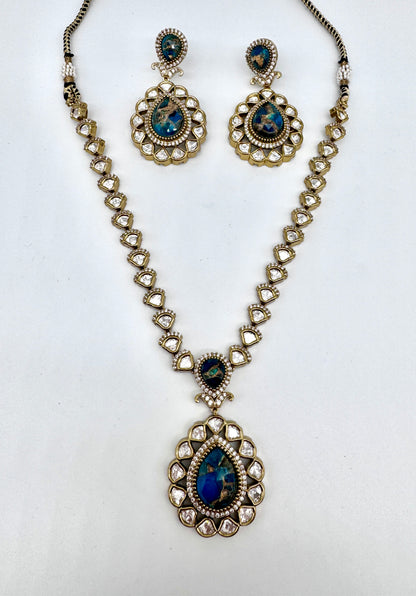 Devika Blue Agate Pendant Necklace Set