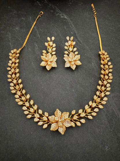 MIA CZ FLORAL GOLD NECKLACE SET