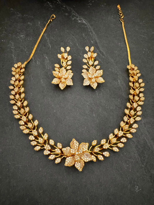 MIA CZ FLORAL GOLD NECKLACE SET