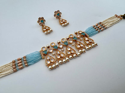 Kavya Kundan Blue Choker Necklace Set
