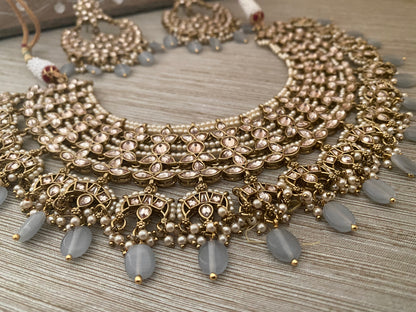 Anaaya Gray antique gold bridal necklace set