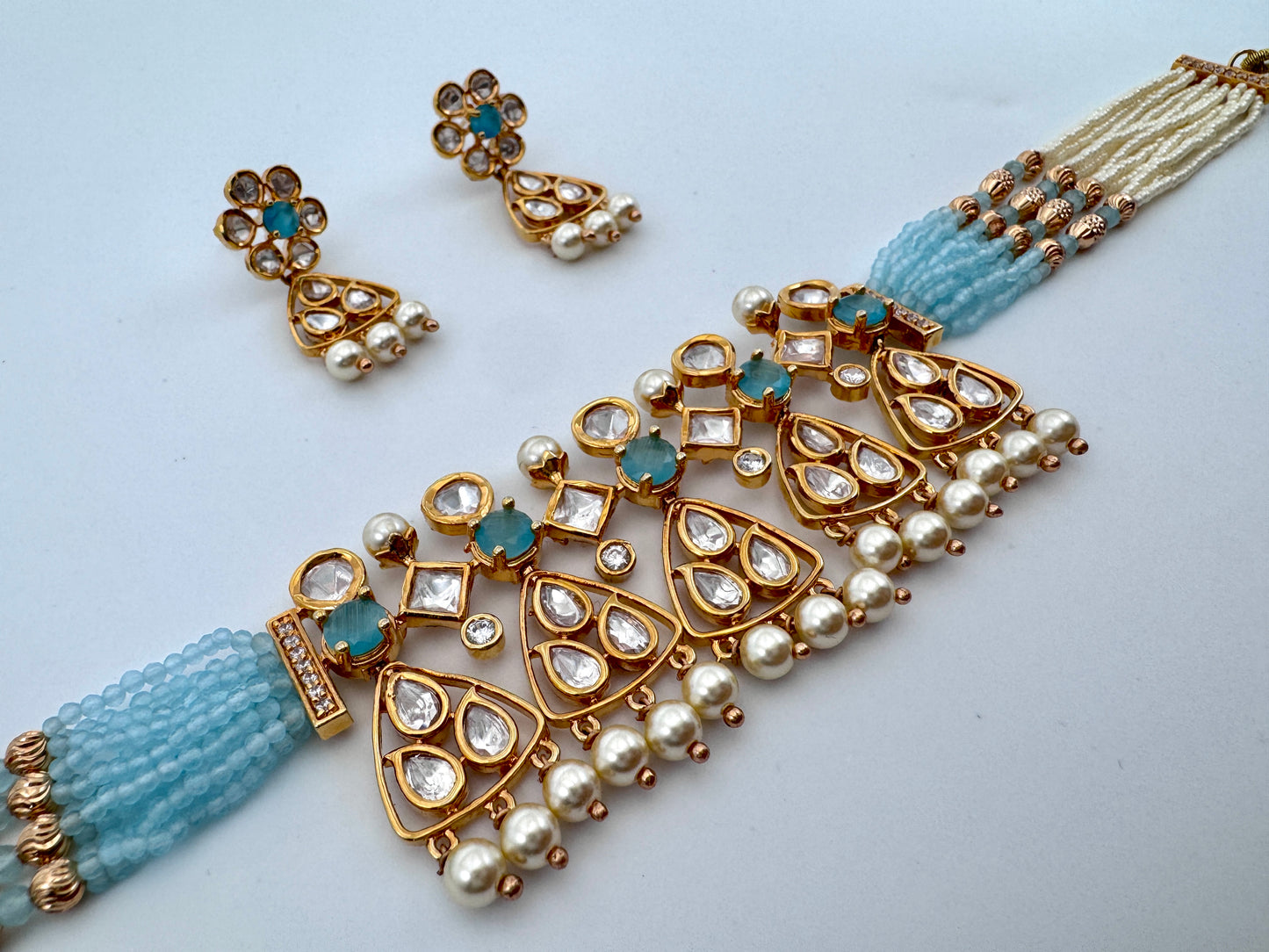 Kavya Kundan Blue Choker Necklace Set