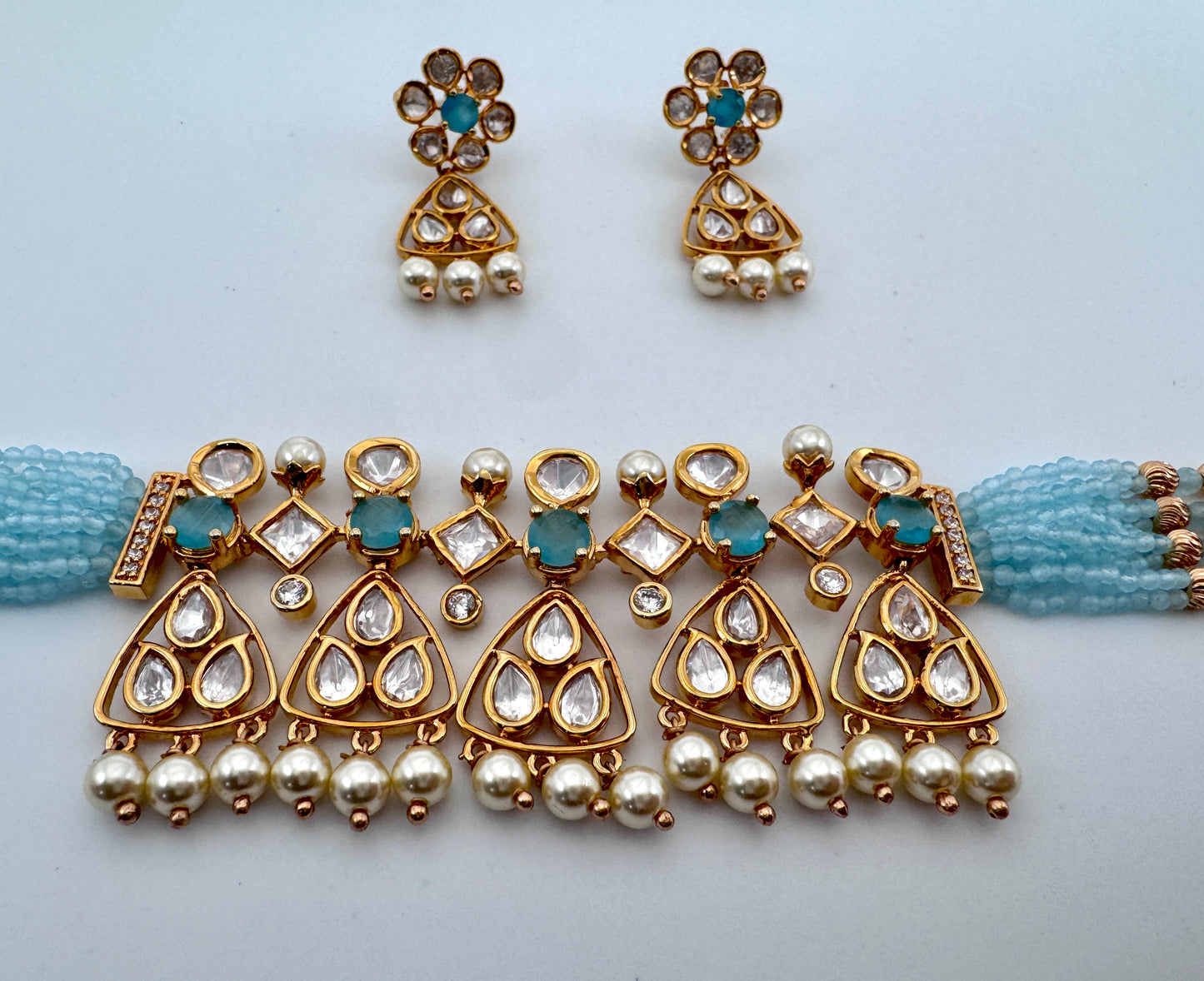 Kavya Kundan Blue Choker Necklace Set