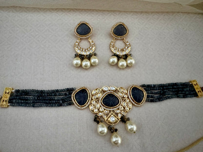 ROSHNI GRAY KUNDAN CZ CHOKER SET