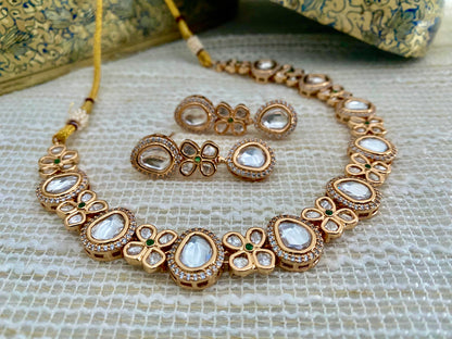 ELLIE POLKI CZ SINGLE LINE NECKLACE SET