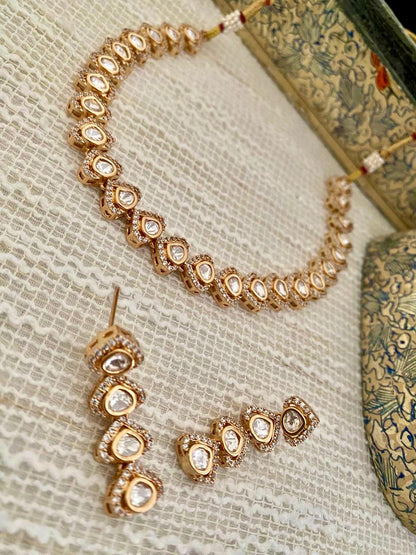 ARIANA POLKI & CZ SINGLE LINE SWEETHEART NECKLACE SET