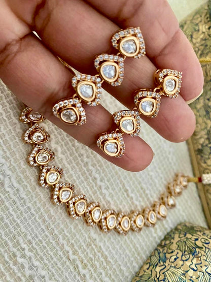 ARIANA POLKI & CZ SINGLE LINE SWEETHEART NECKLACE SET