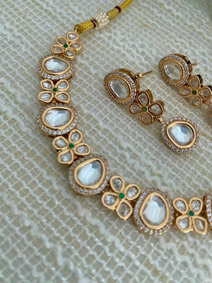 ELLIE POLKI CZ SINGLE LINE NECKLACE SET