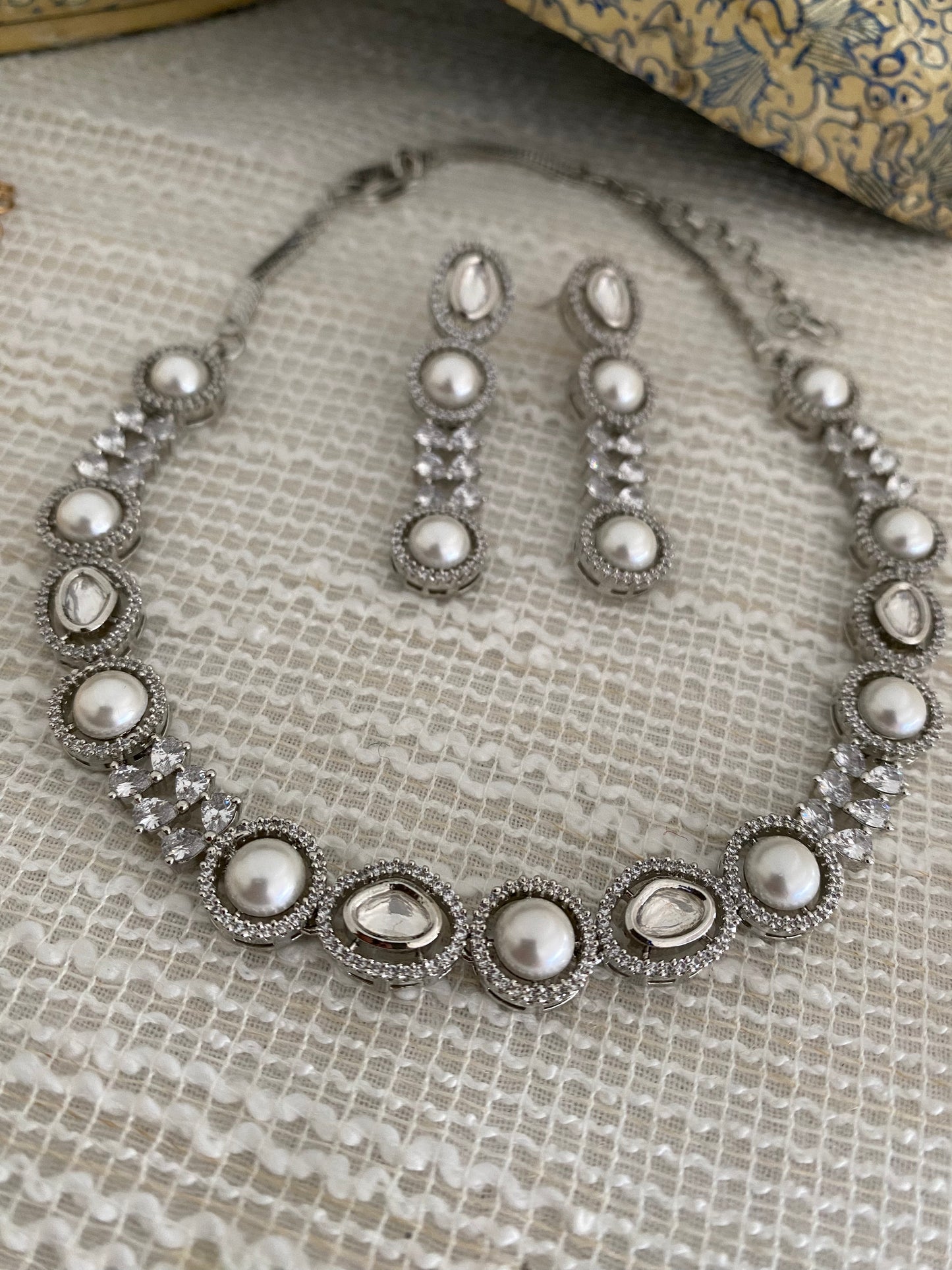 KAYLA POLKI PEARL CZ SINGLE LINE NECKLACE SET