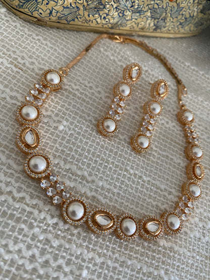 KAYLA POLKI PEARL CZ SINGLE LINE NECKLACE SET