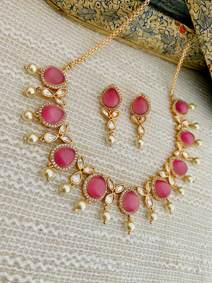 ARUSHI POLKI CZ TEAR DROP NECKLACE SET