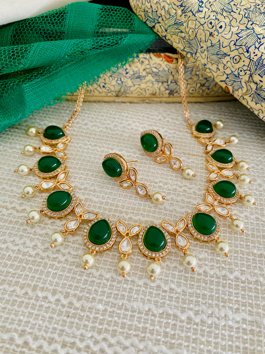 ARUSHI POLKI CZ TEAR DROP NECKLACE SET