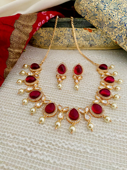 ARUSHI POLKI CZ TEAR DROP NECKLACE SET