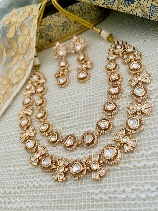 SIYONA LAYERED POLKI CZ NECKLACE SET