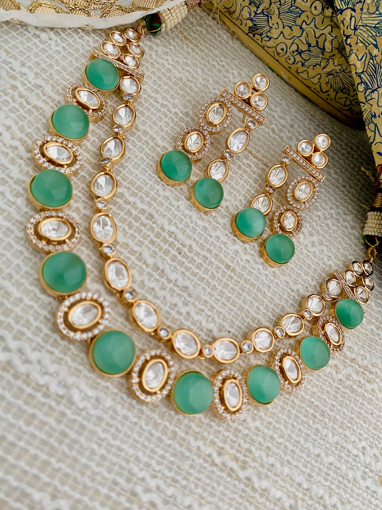 RUHI LAYERED POLKI CZ NECKLACE SET