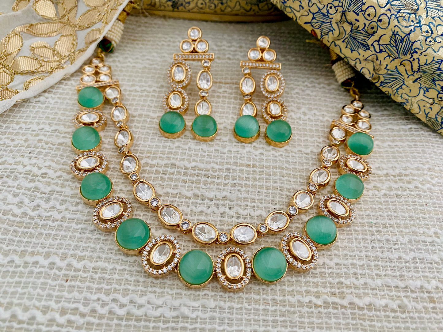 RUHI LAYERED POLKI CZ NECKLACE SET