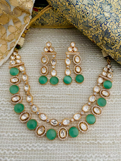 RUHI LAYERED POLKI CZ NECKLACE SET