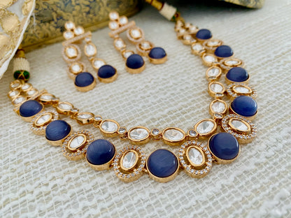 RUHI LAYERED POLKI CZ NECKLACE SET