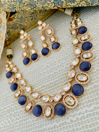 RUHI LAYERED POLKI CZ NECKLACE SET