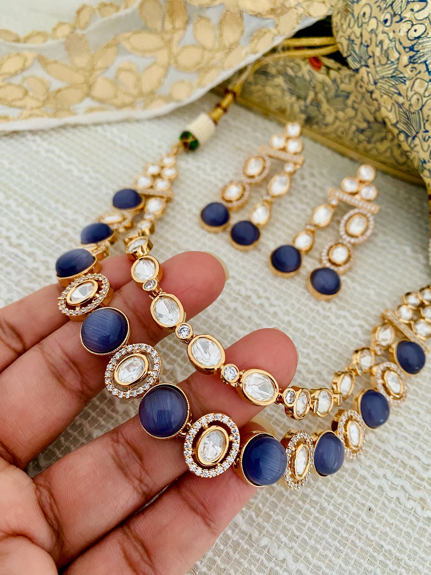 RUHI LAYERED POLKI CZ NECKLACE SET