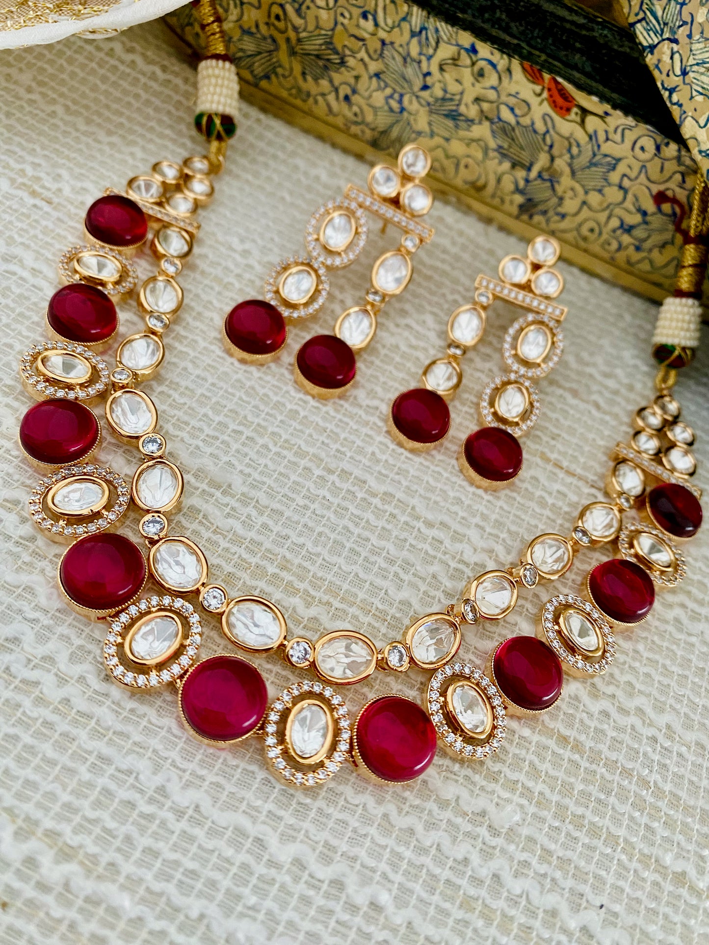 RUHI LAYERED POLKI CZ NECKLACE SET