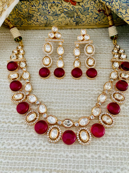 RUHI LAYERED POLKI CZ NECKLACE SET