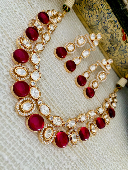 RUHI LAYERED POLKI CZ NECKLACE SET