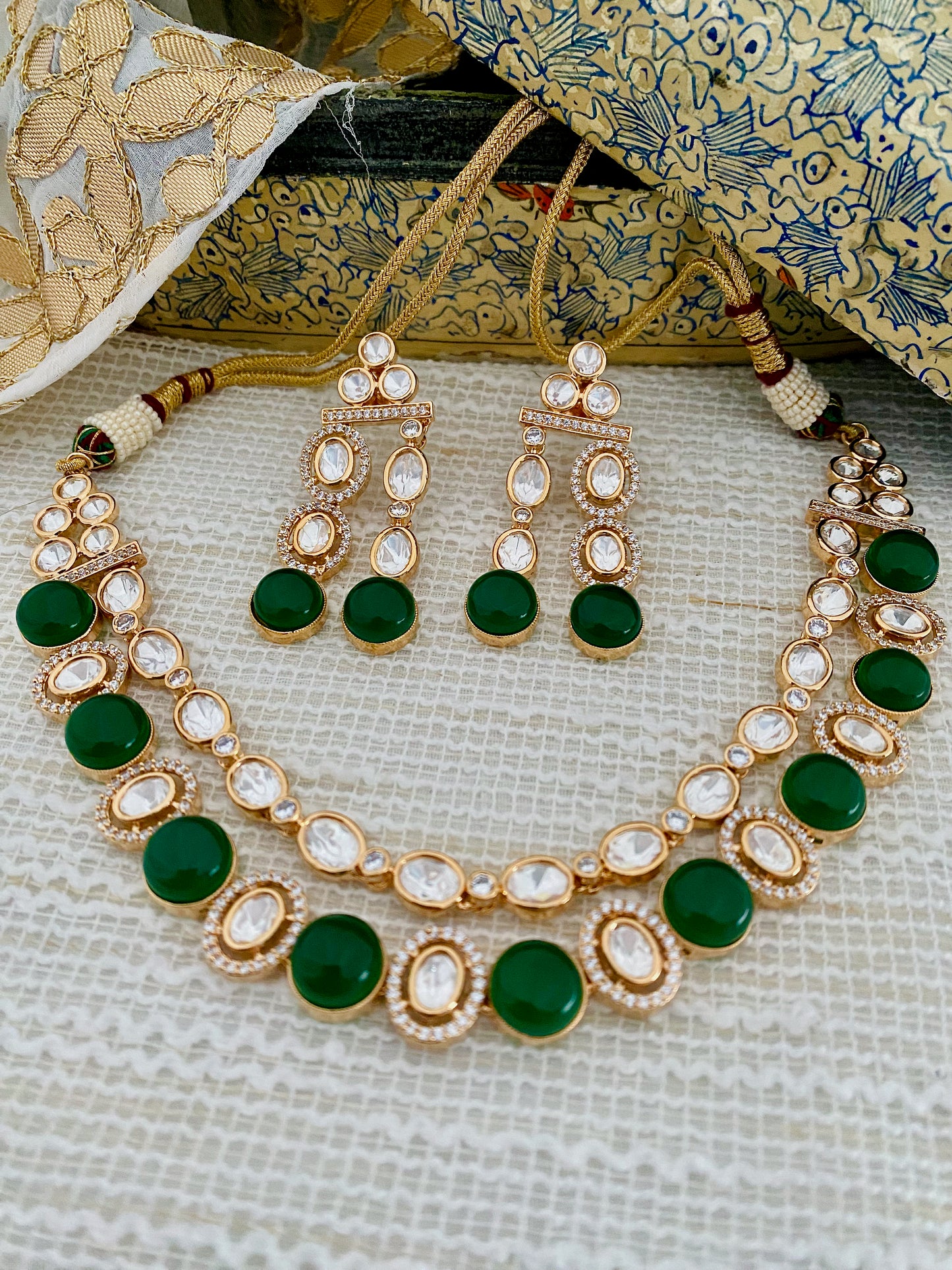 RUHI LAYERED POLKI CZ NECKLACE SET