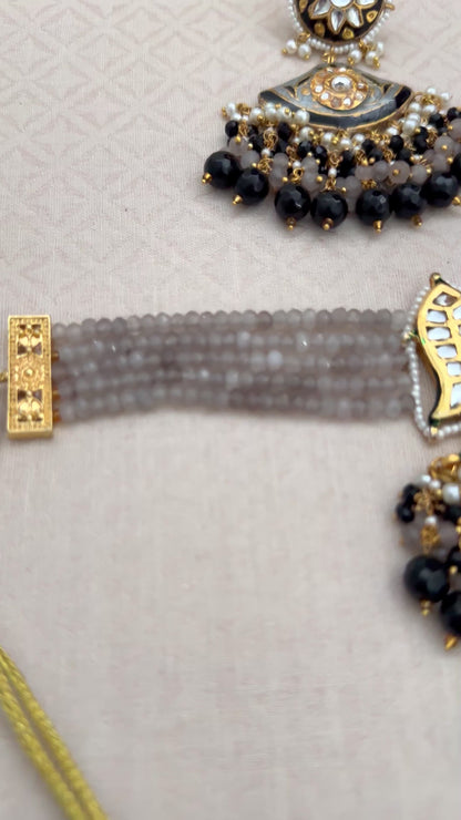 ESHA MEENAKARI GRAY-BLACK CHOKER SET