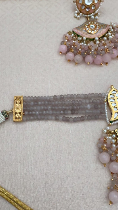 ESHA MEENAKARI PINK-GRAY CHOKER SET