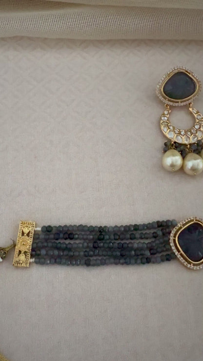 ROSHNI GRAY KUNDAN CZ CHOKER SET